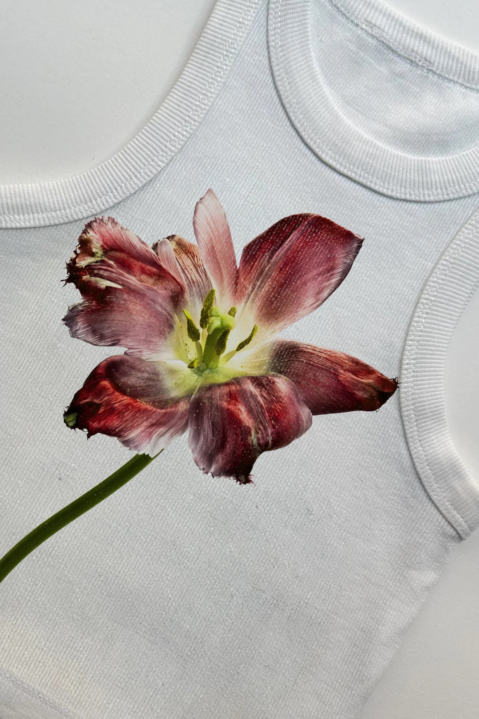 Dark Pink Floral Ribbed Racerback Tank (Off White)