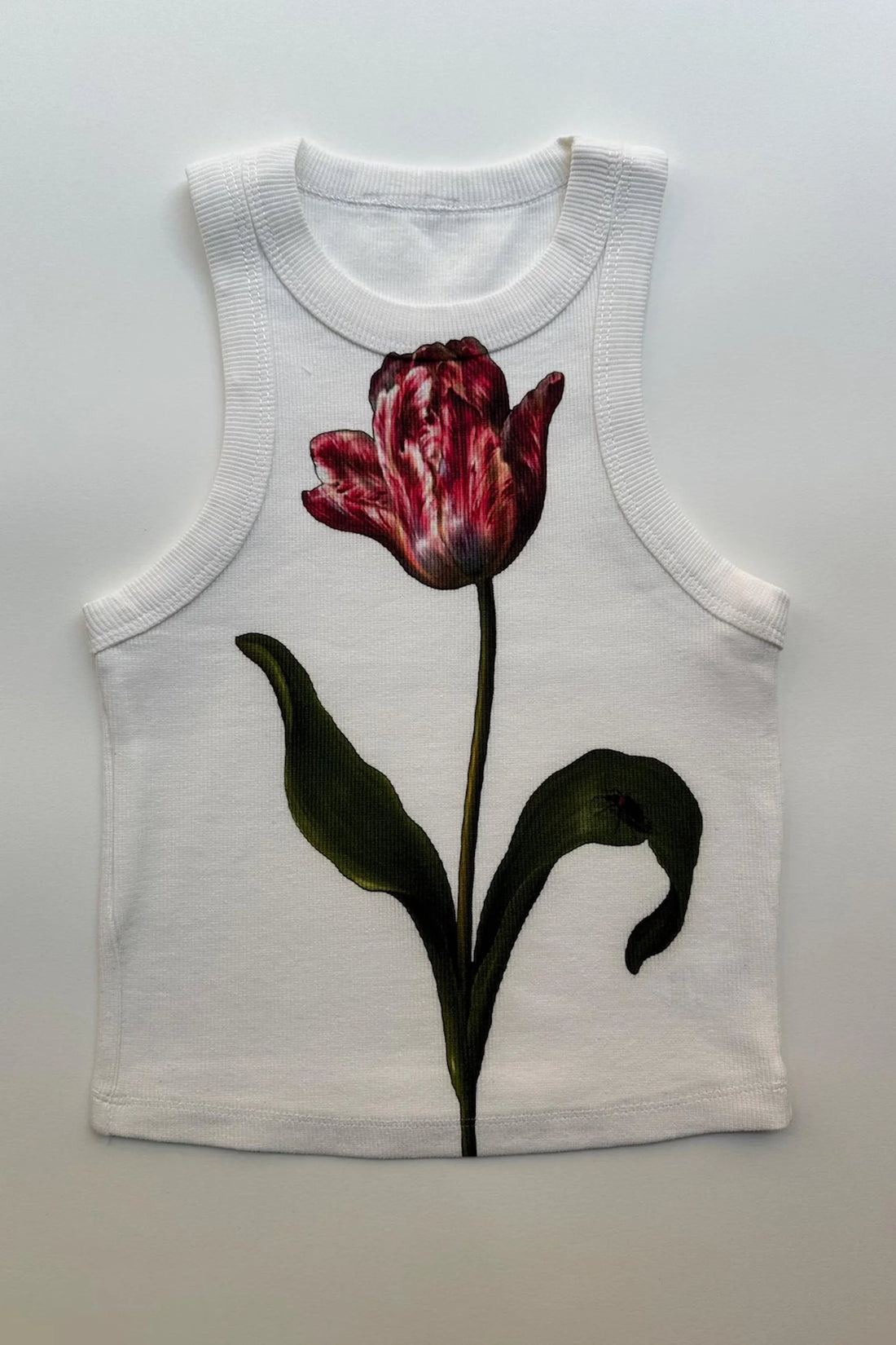Retro Floral Ribbed Racerback Tank (Off White)