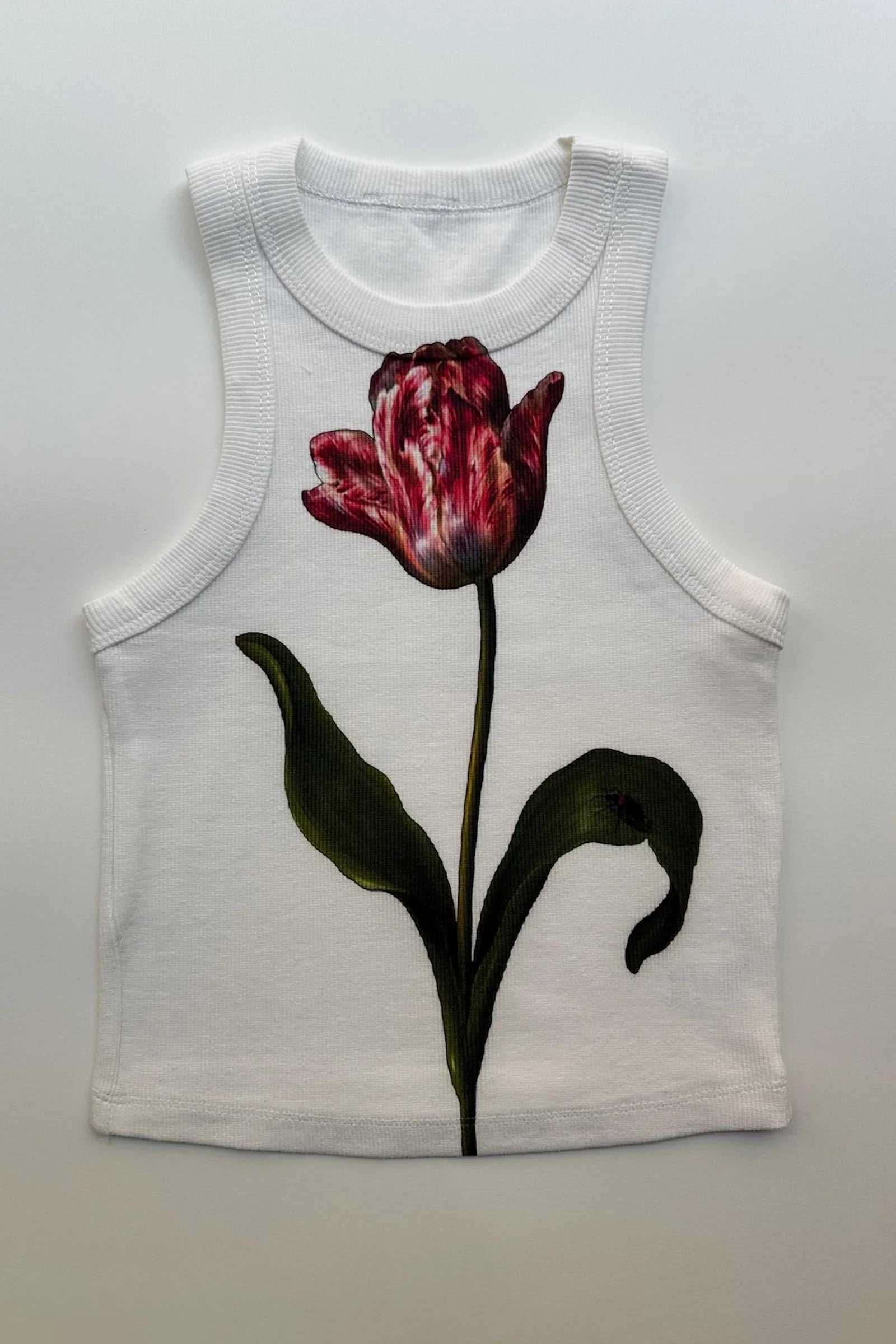 Retro Floral Ribbed Racerback Tank (Off White)