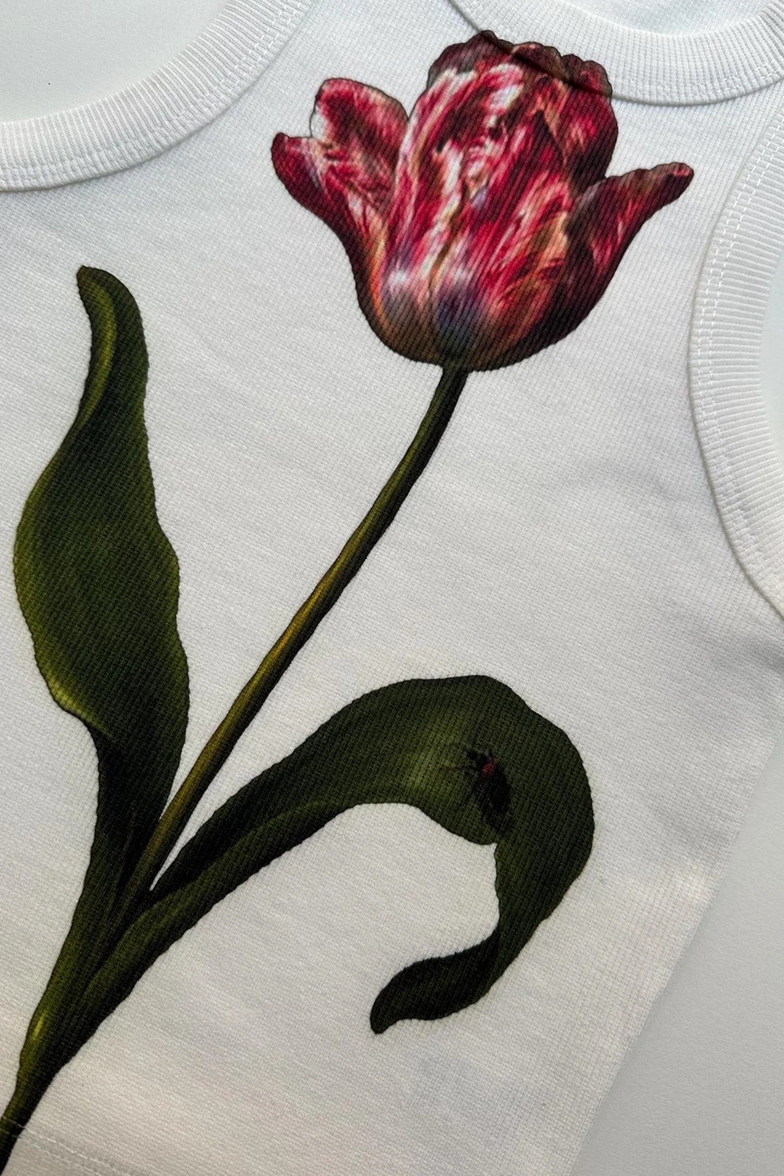Retro Floral Ribbed Racerback Tank (Off White)