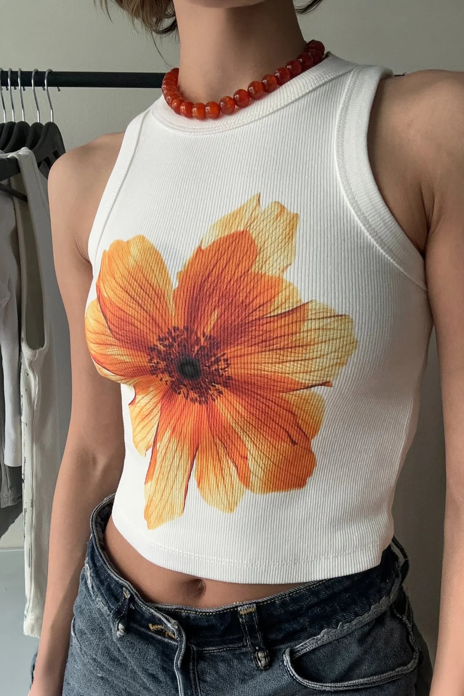 Summer Bloom Racerback Vest Tank (Off White)