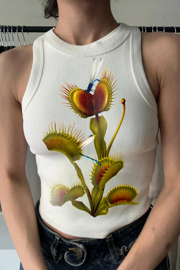 Venus Flytrap Ribbed Racerback Tank (Off White)