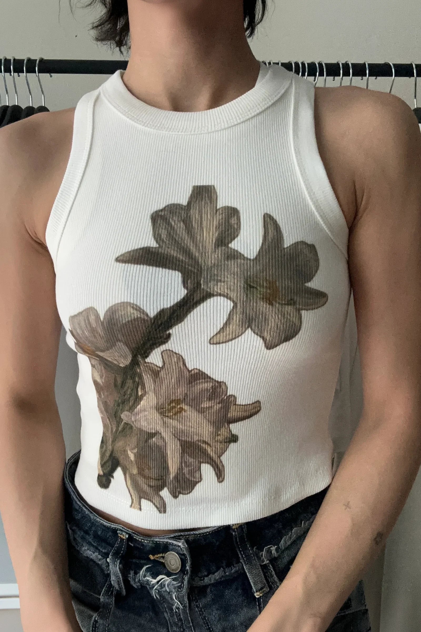 Muted Vintage Ribbed Racerback Tank (Off White)