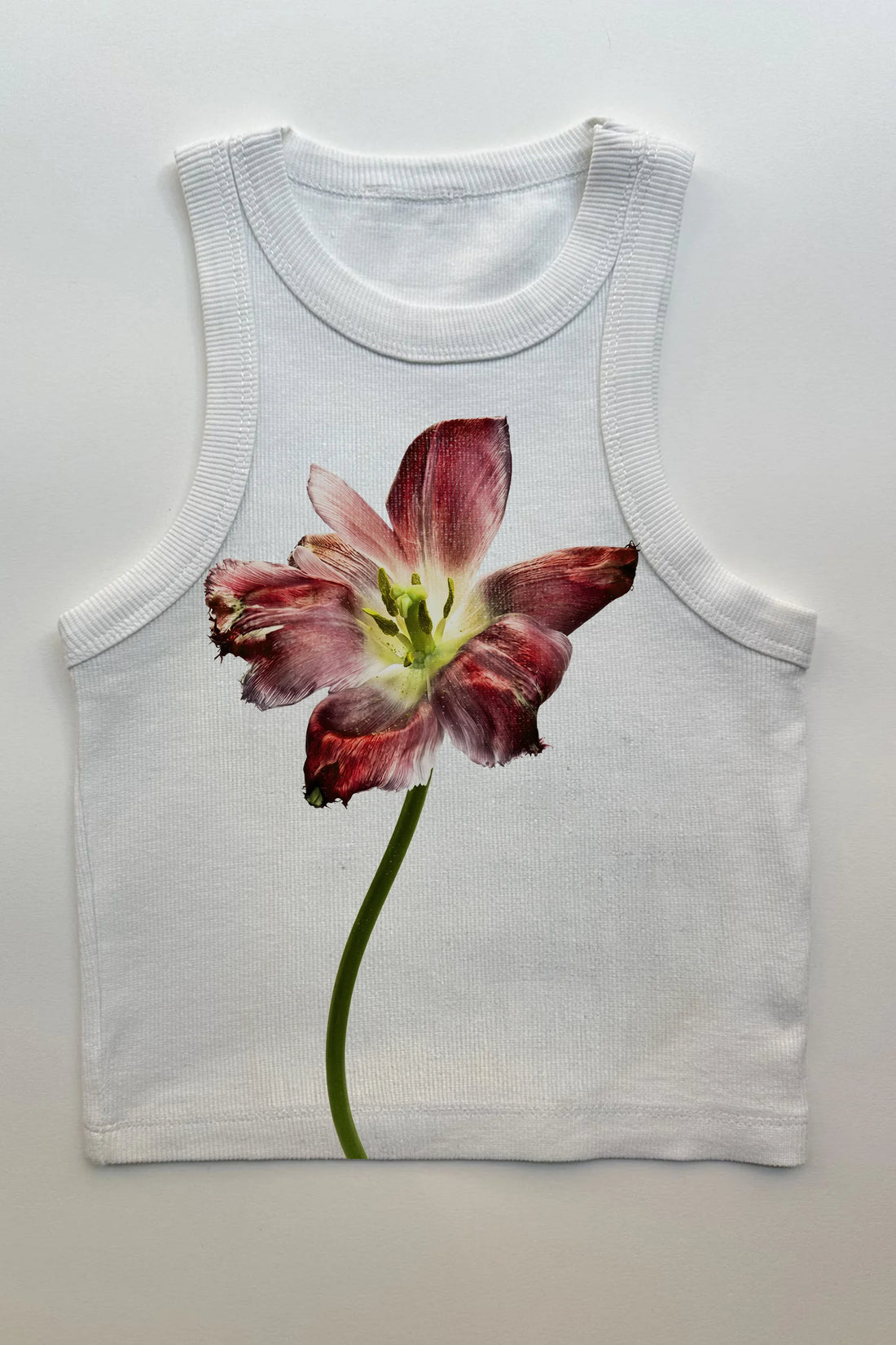 Dark Pink Floral Ribbed Racerback Tank (Off White)