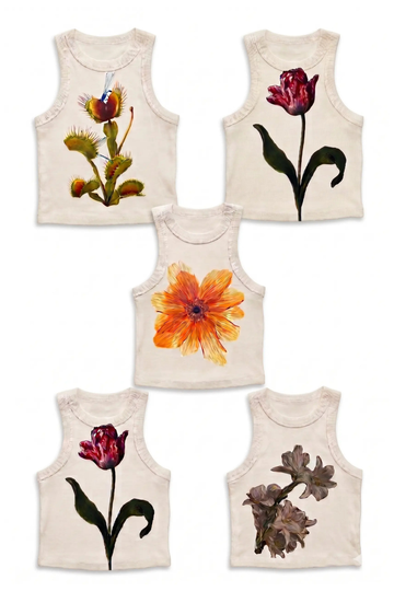 5-Piece Aesthetic Botanical Ribbed Racerback Tank Combo