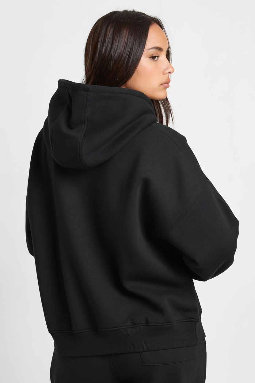 Black hoodie back view