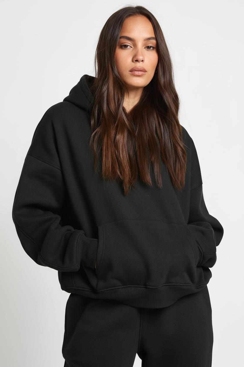Black hoodie front detail regenerated