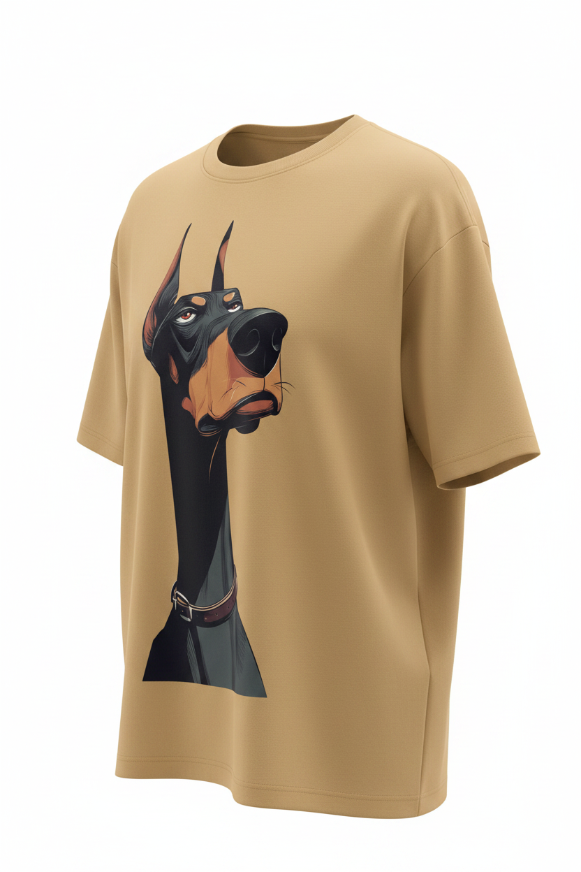 Camel oversized Doberman graphic tee right angle