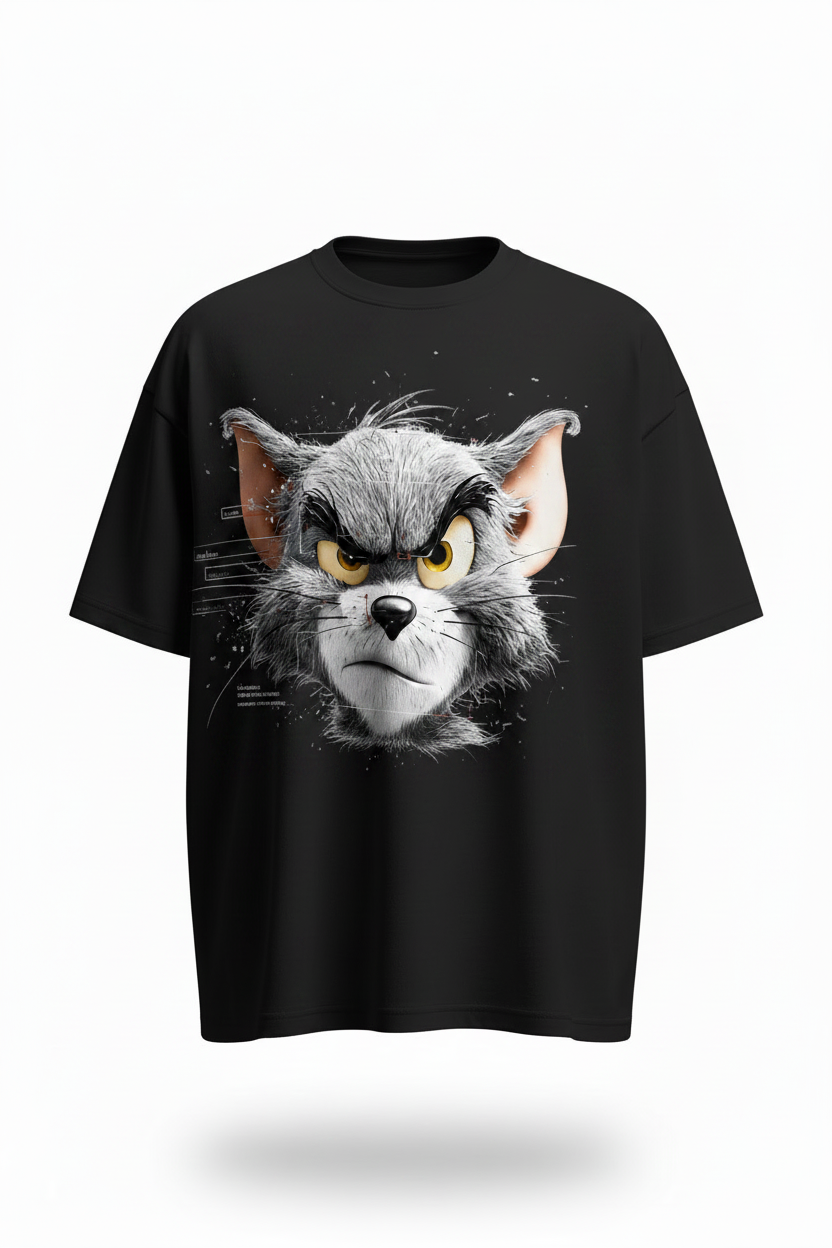 Black oversized cat graphic tee right angle