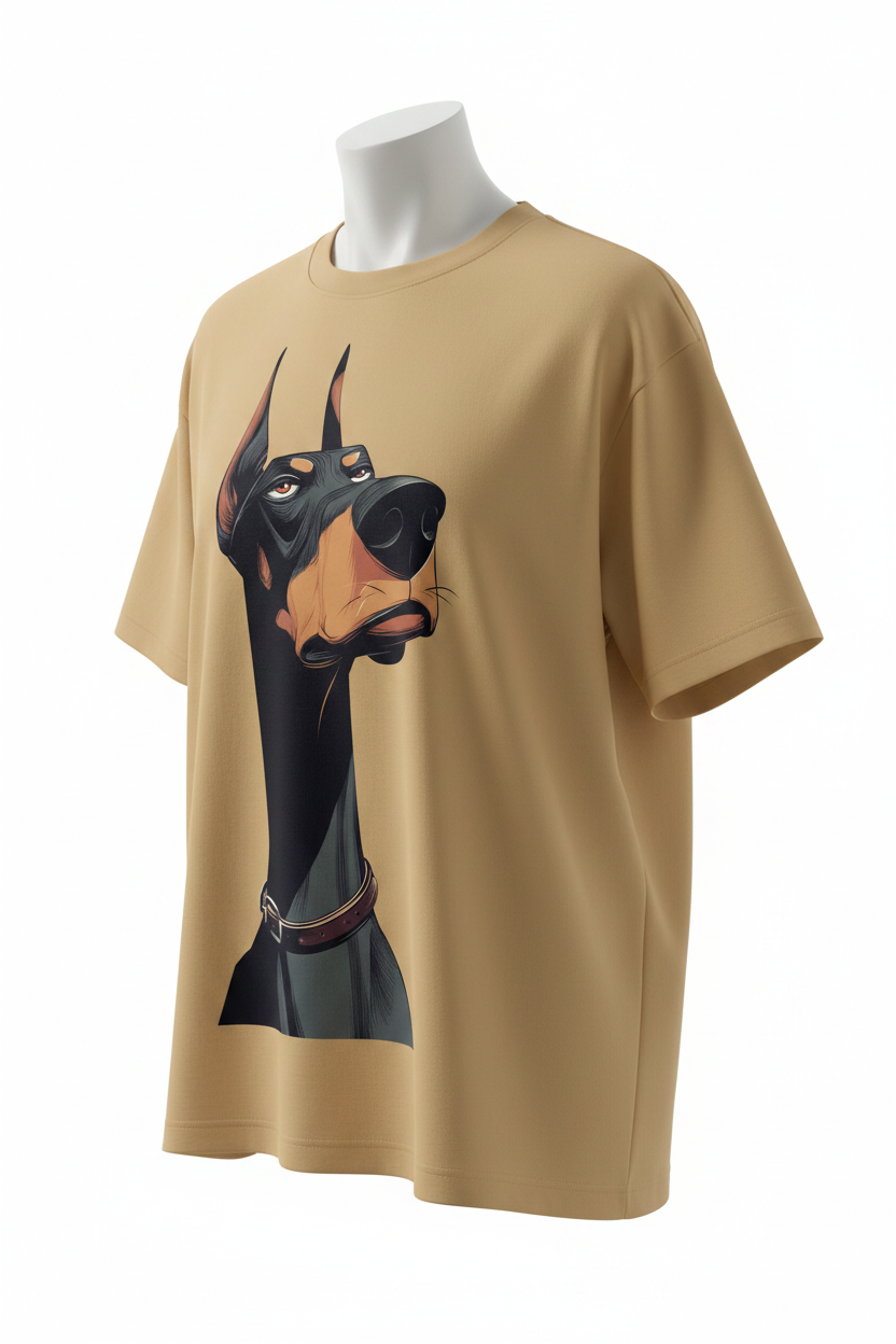 Camel oversized Doberman graphic tee front view
