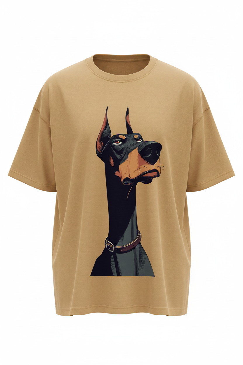 Camel oversized Doberman graphic tee front view