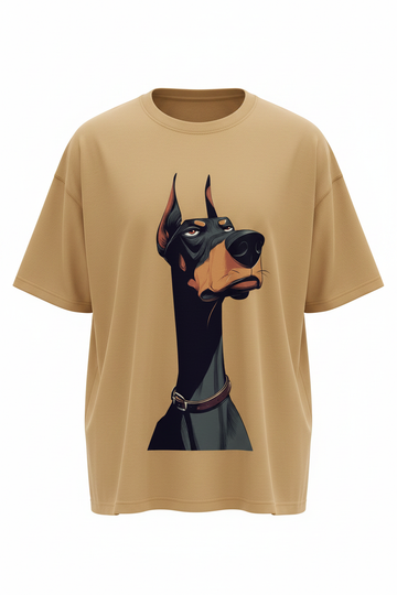Camel oversized Doberman graphic tee front view