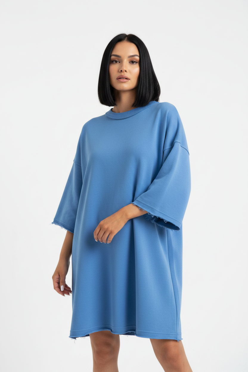 Oversized Bell Sleeve T-Shirt Dress - Front view studio