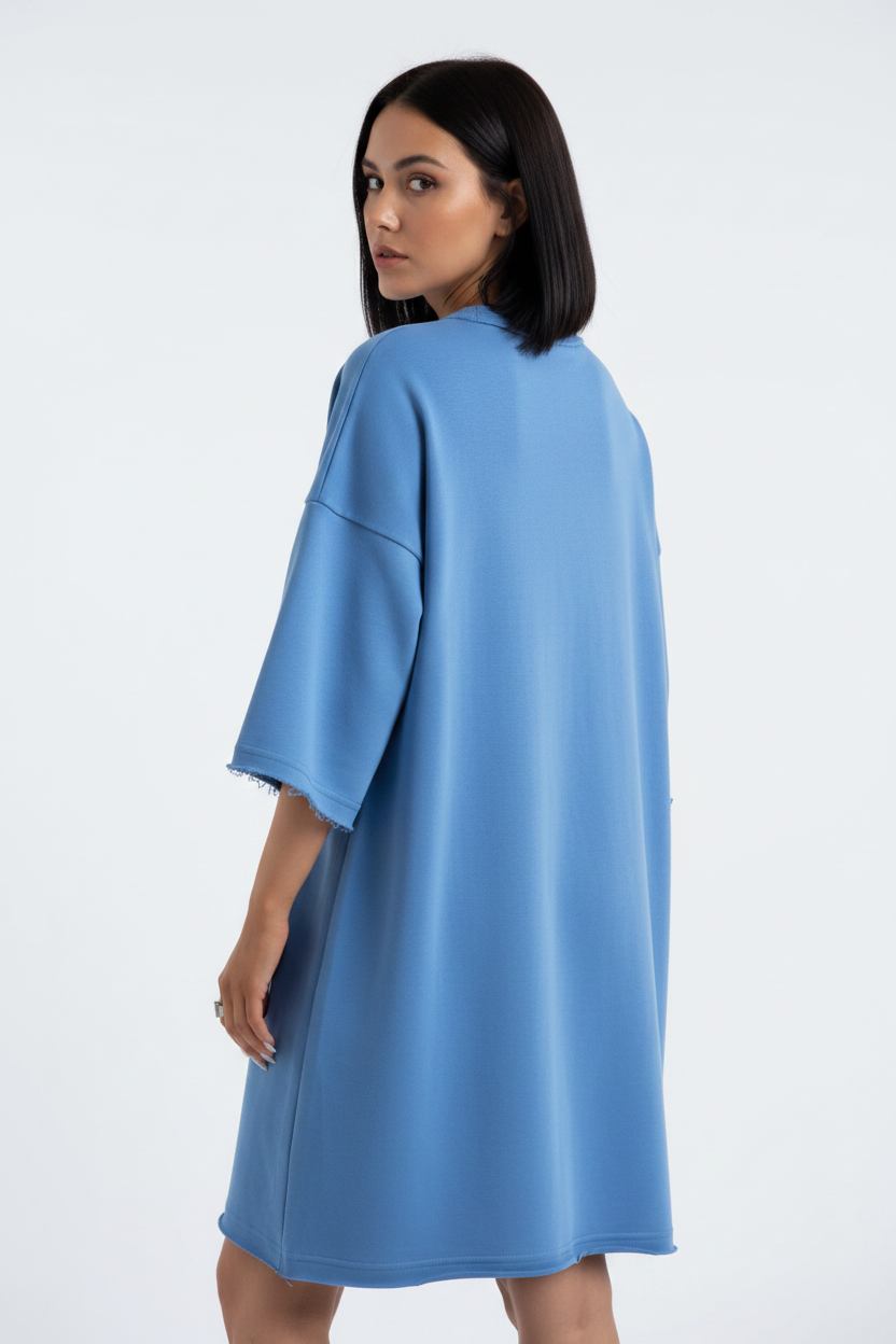 Oversized Bell Sleeve T-Shirt Dress - Back view studio