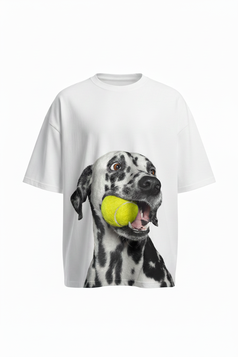 White oversized Dalmatian graphic tee front view