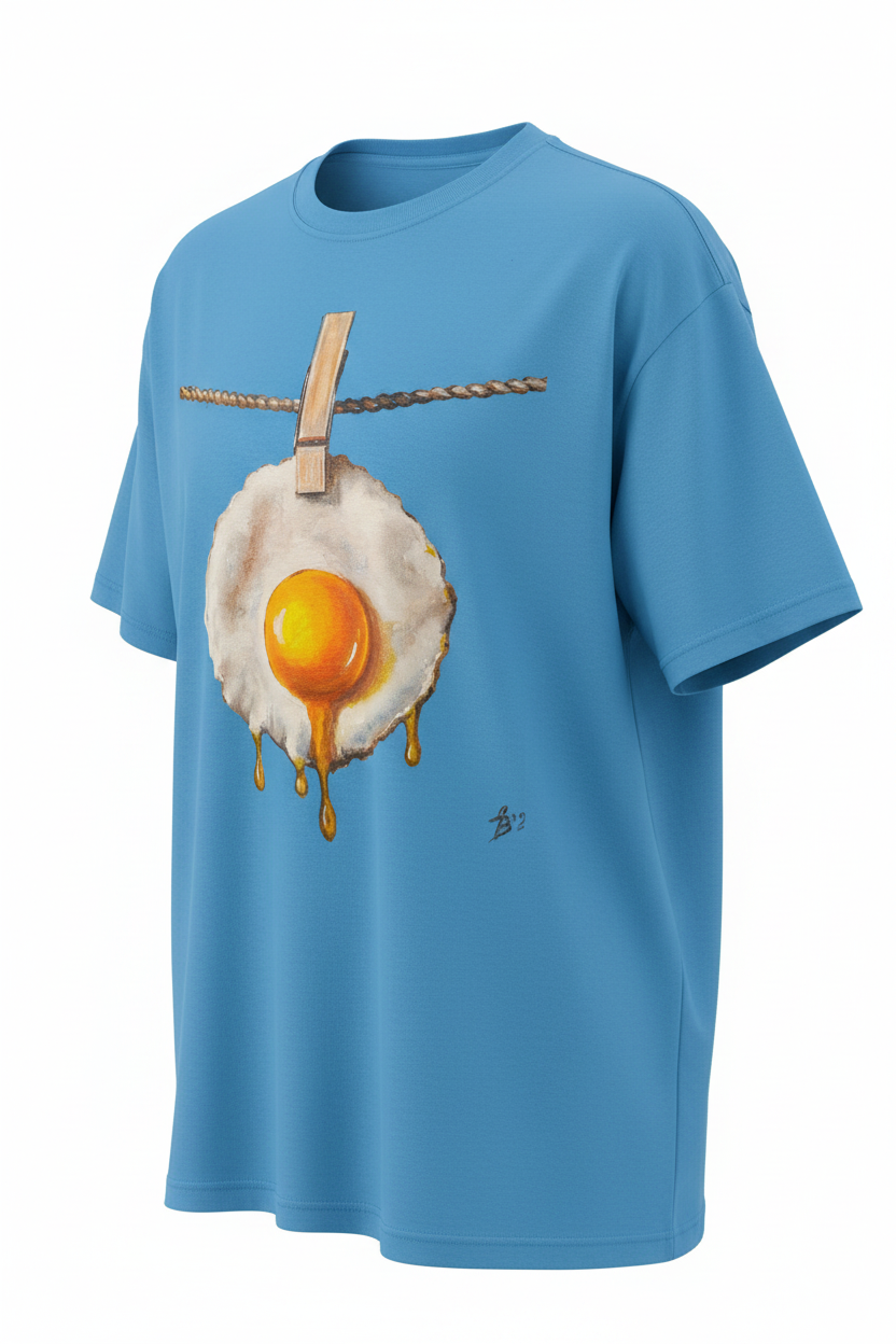 Fried egg clothesline print detail close-up