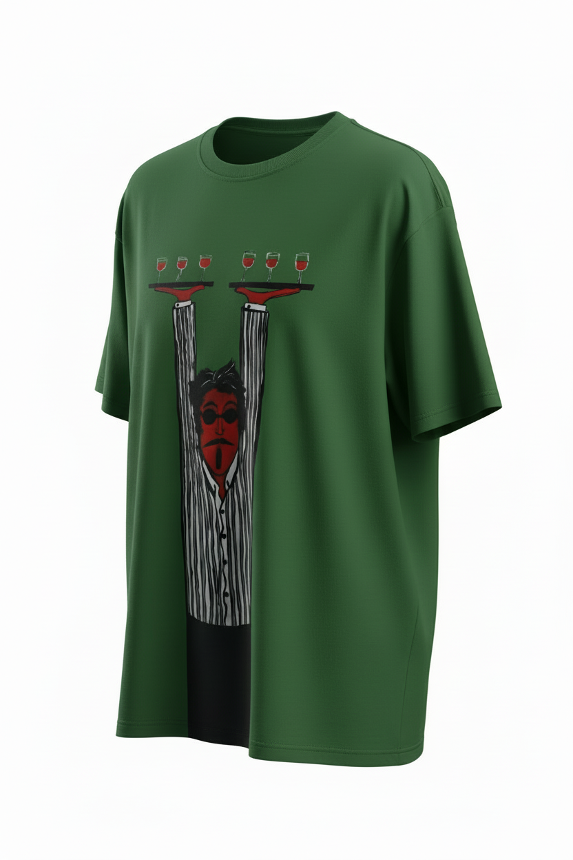 Forest green oversized waiter graphic tee right angle