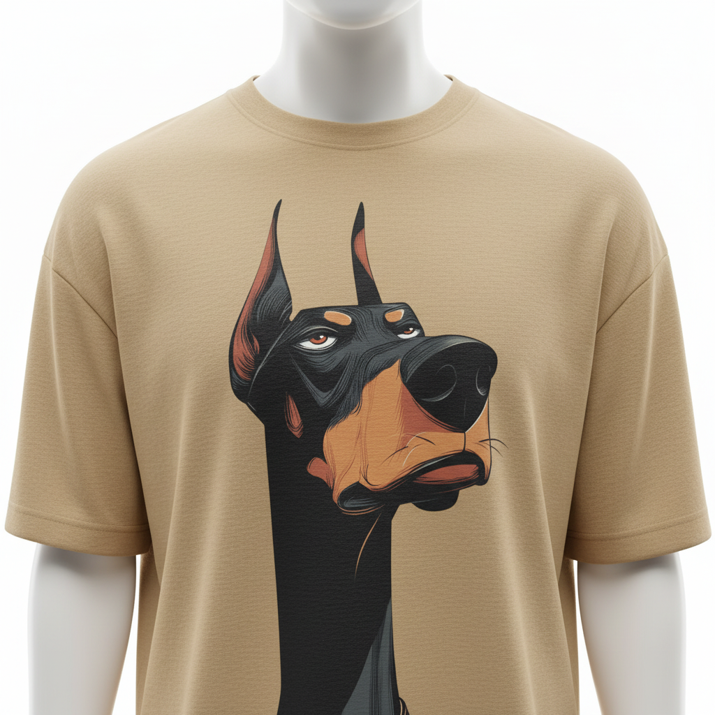 Doberman graphic print detail close-up